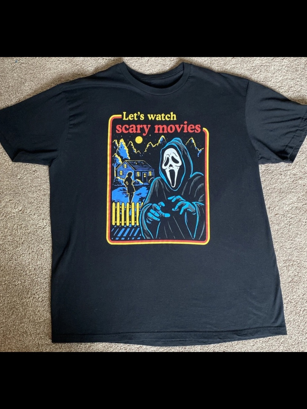 Men's Black 'Let's Watch Scary Movies' Graphic Tee